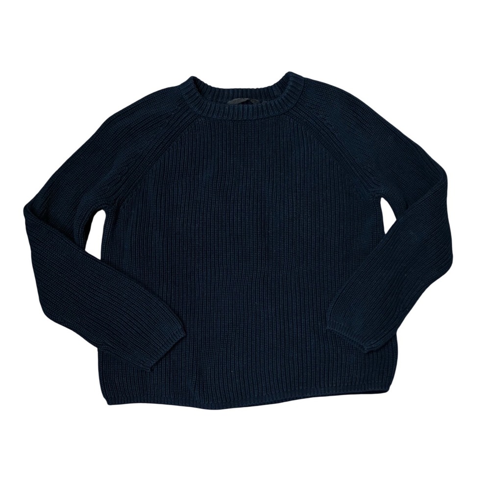 Jenni Kayne Navy Blue Cotton Shaker Stitch Crewneck Sweater Large 400-7263-C21